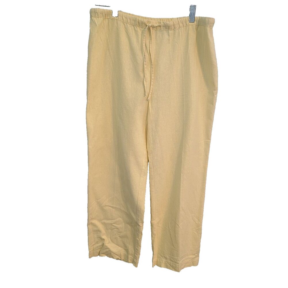 Selene Sport Butter Yellow Linen Rayon Pants M Drawstring Coastal Grandma Boho